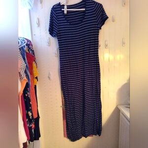 Navy Blue And White Long Spring Dress